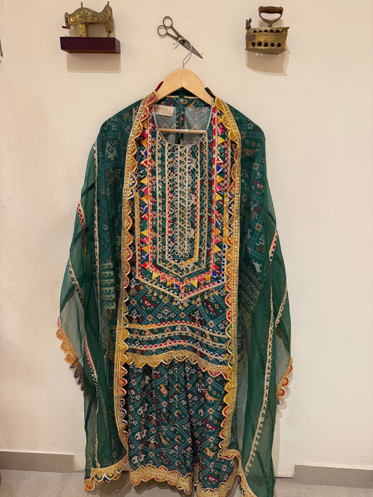 GREEN PATOLA SHARARA SET