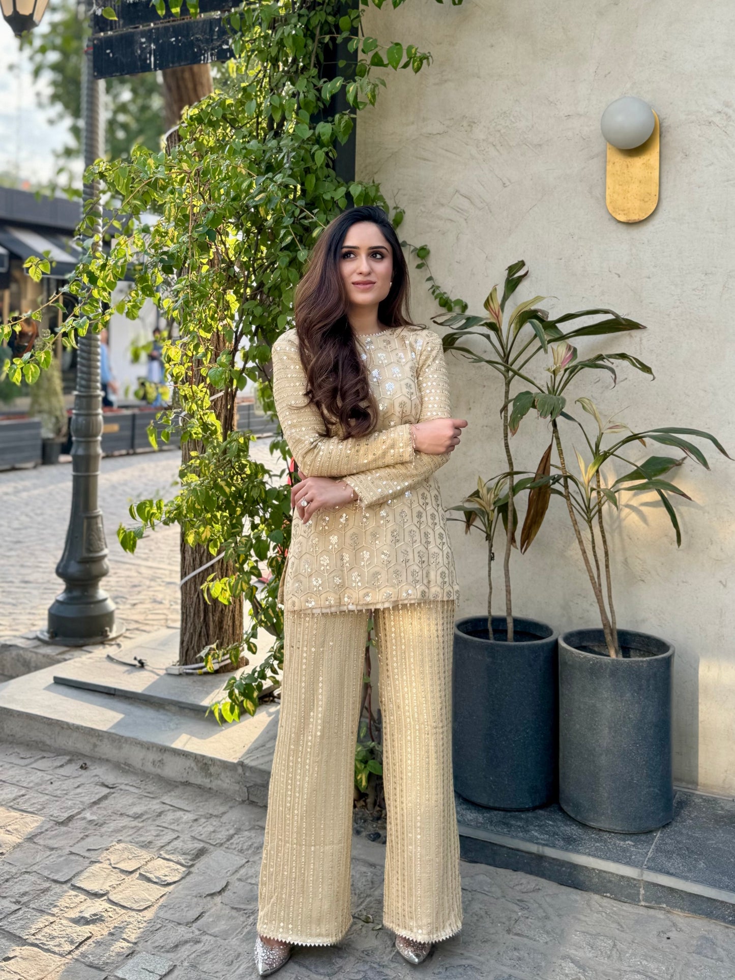 NIKITA VASDEV IN GOLDEN ZARI & SEQUIN COORD SET