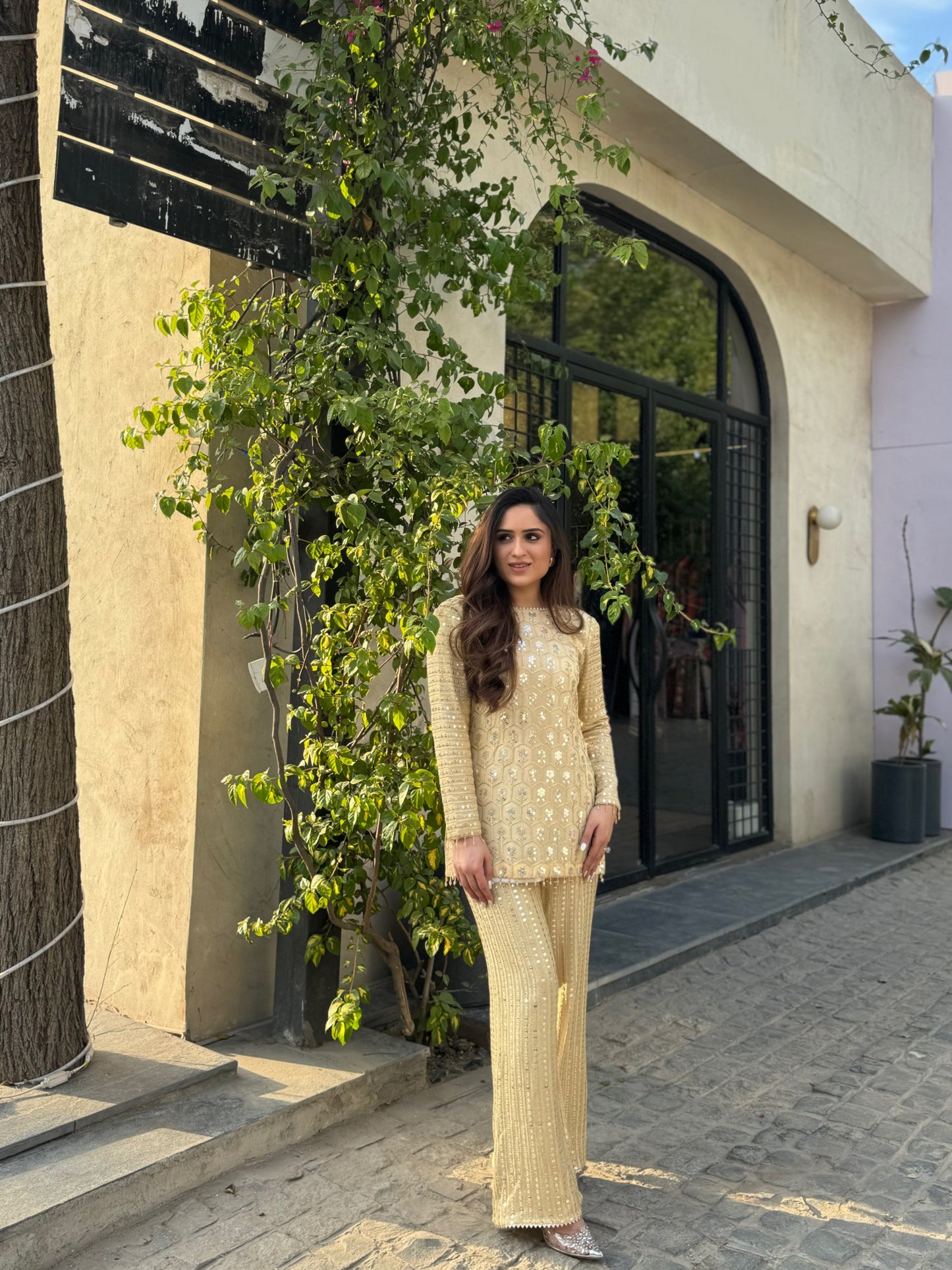 NIKITA VASDEV IN GOLDEN ZARI & SEQUIN COORD SET