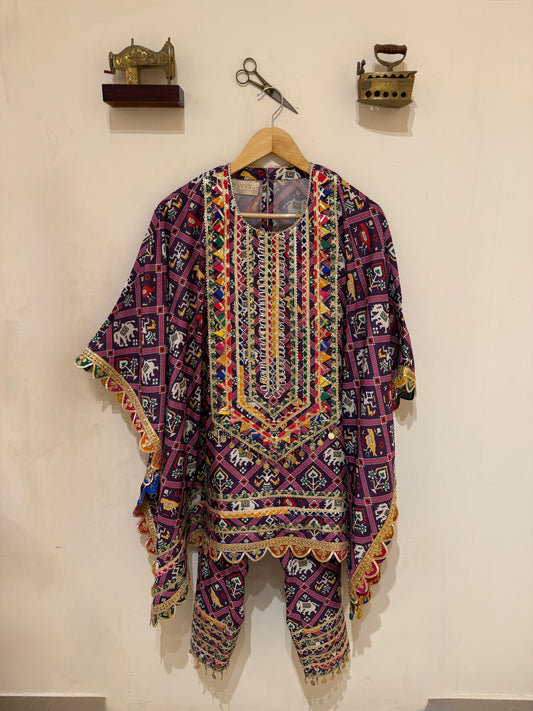 PURPLE PATOLA KAFTAN SET