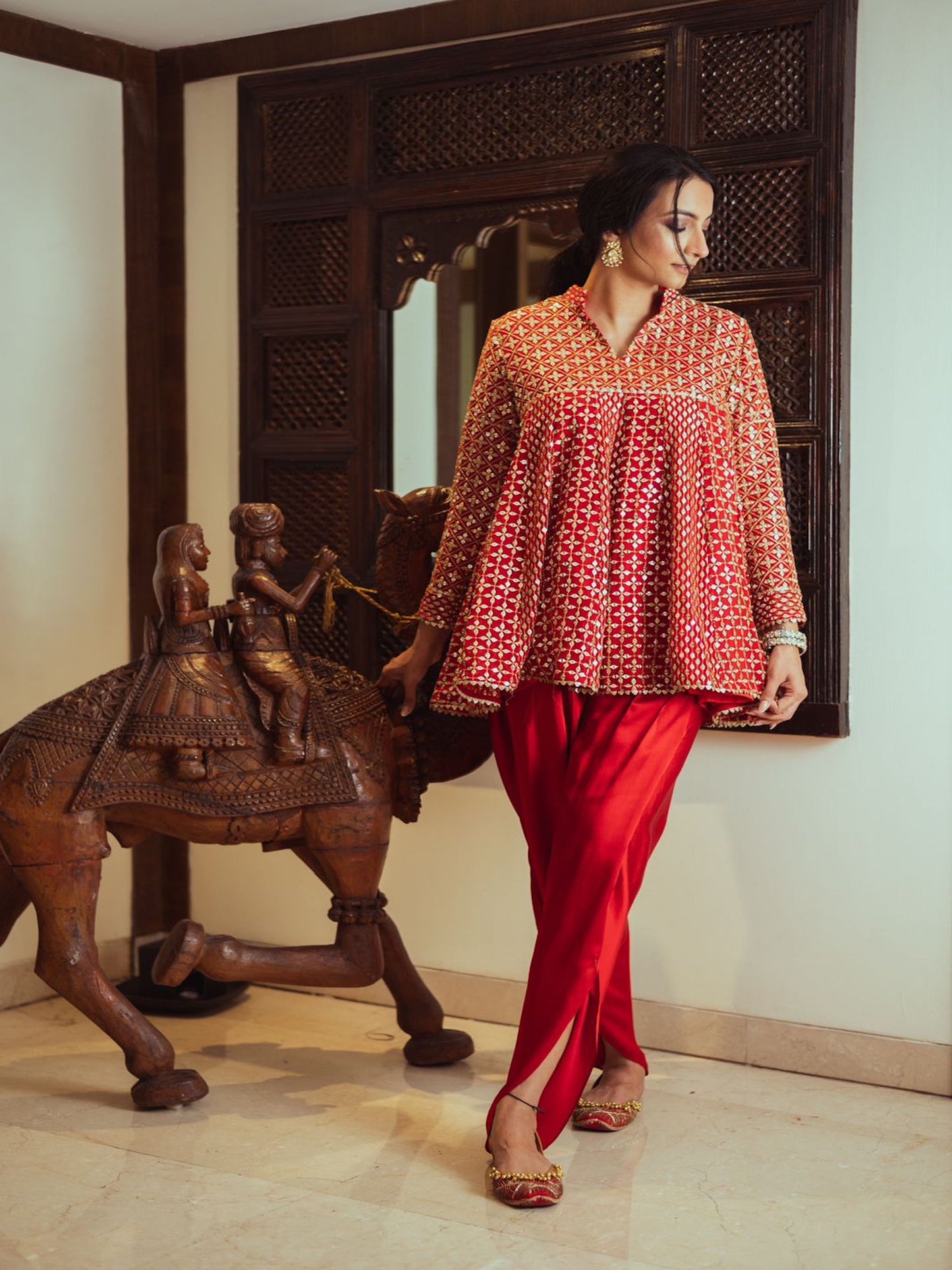 RASNA BHASIN IN RED ZARI & SEQUIN DHOTI SET