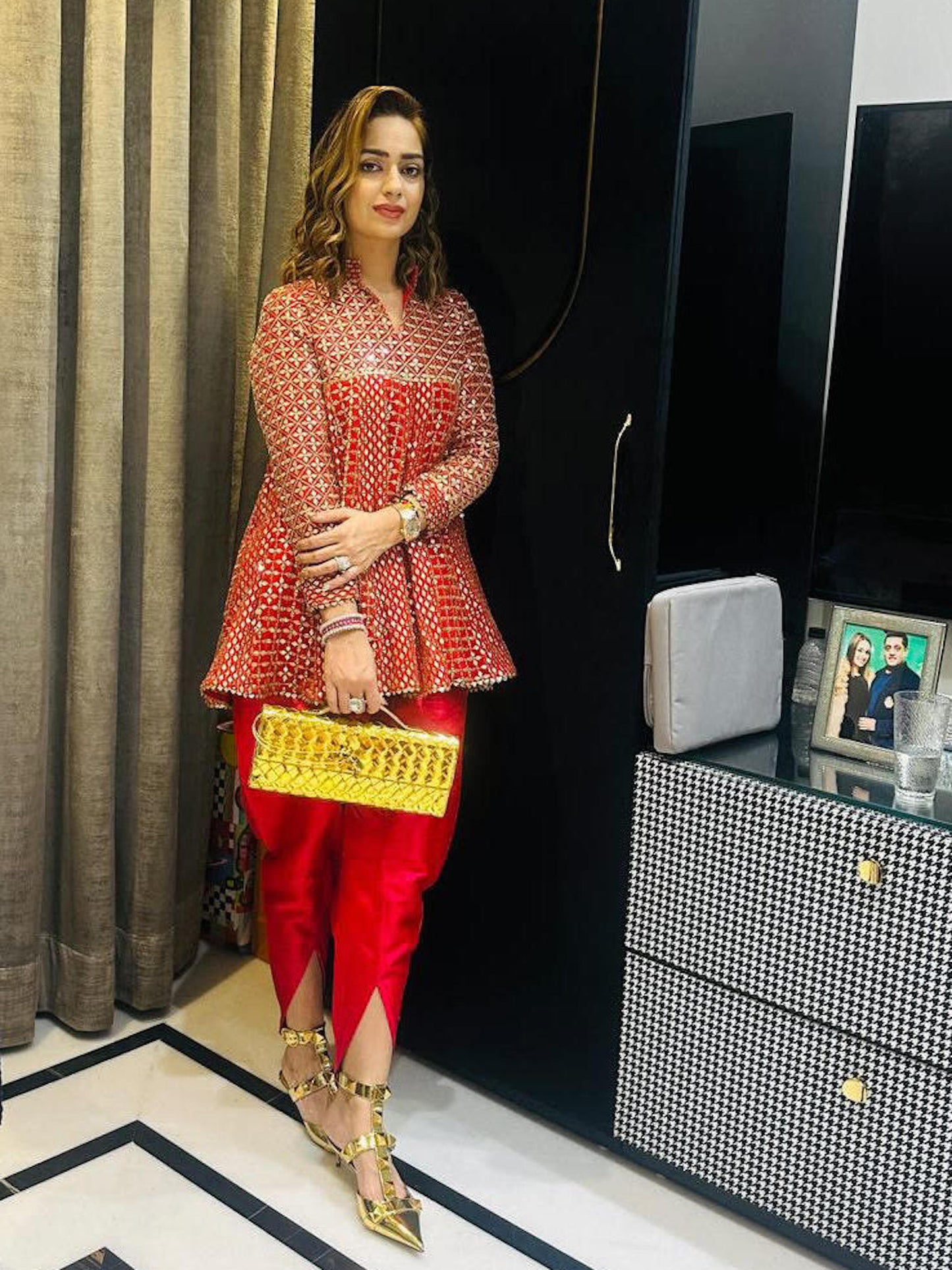 RED ZARI & SEQUIN DHOTI SET