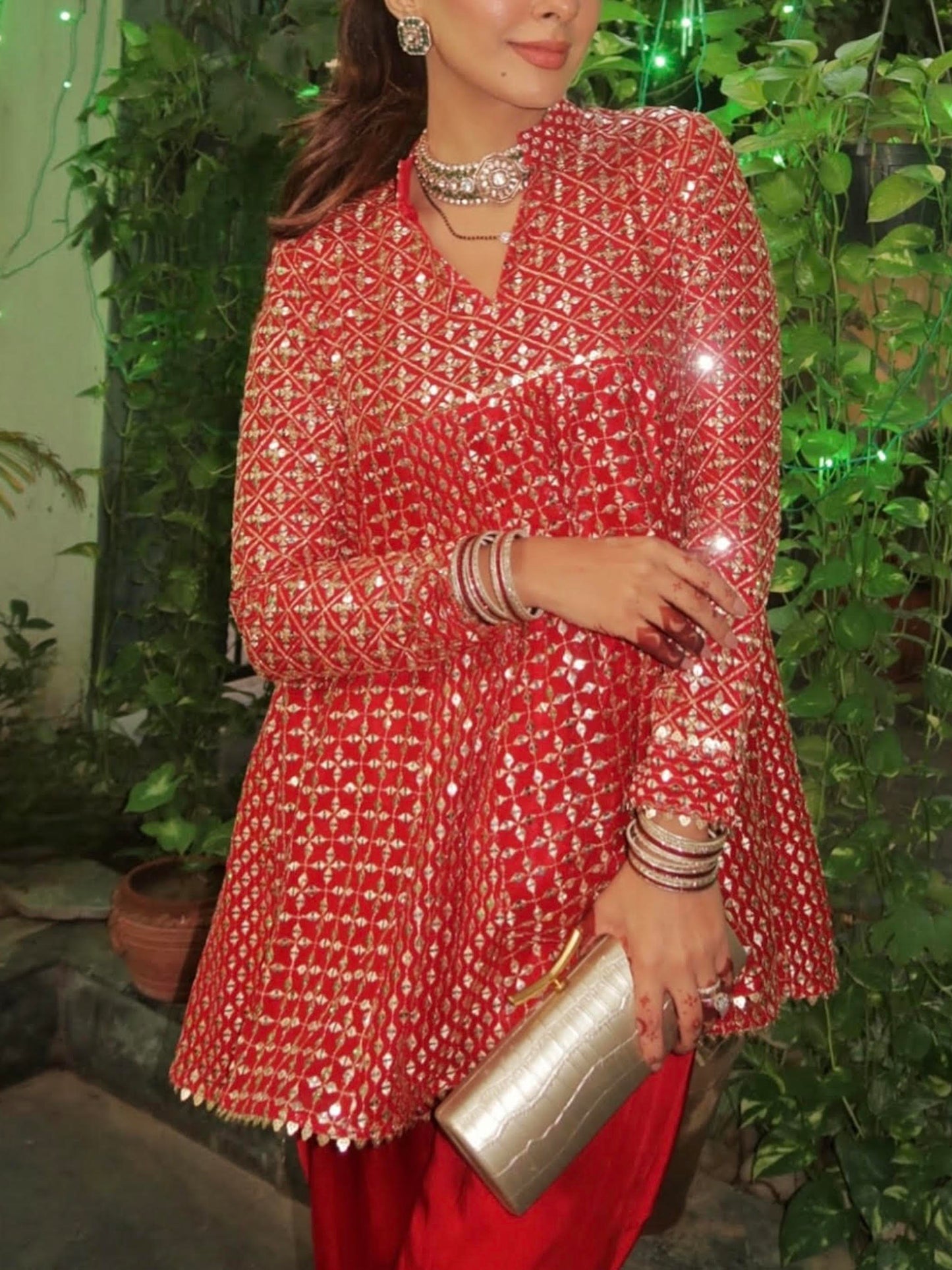 NIKI MEHRA IN RED ZARI & SEQUIN DHOTI SET