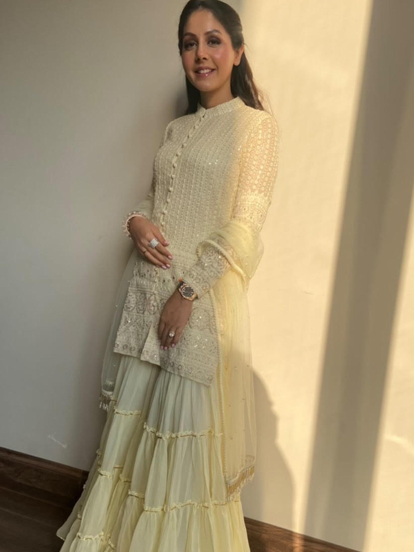 CHIKANKARI FRILL SHARARA SET