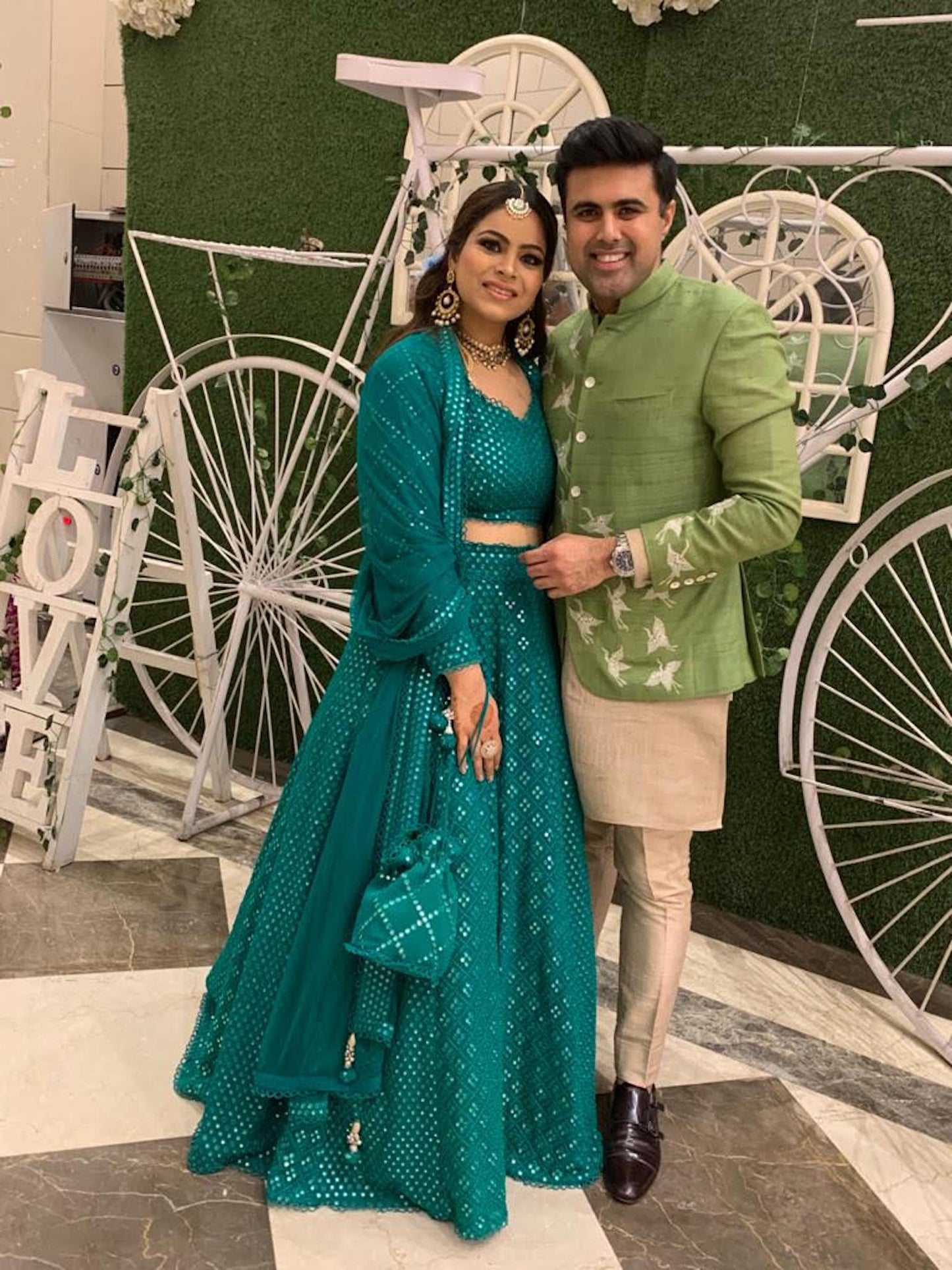 GREEN MIRROR WORK LEHENGA SET
